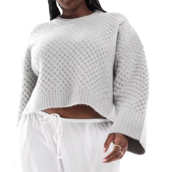 Gray Chunky Knit Sweater/  Crew Neck Cable Sweater- 2XL NWOT - Picture 2 of 4